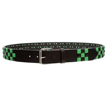 Snap On Punk Rock Black & Green Star Studded Checker Board Leather Belt for Comfort and Style, Size ...
