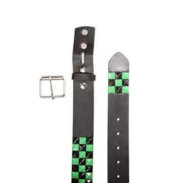 Snap On Punk Rock Star Studded Belt - Black & Green Style