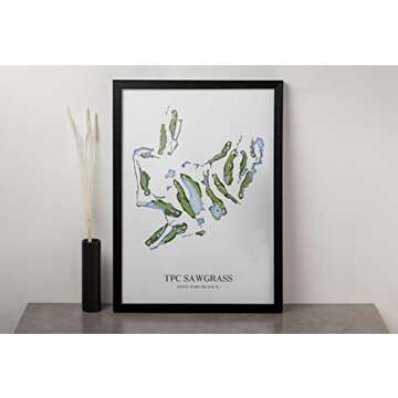 GOLF COURSE MAP - FRAMED - Wall Art, Golf Artwork, Home Decor, Black Wood Frame, Golf Course Map (12" x 16", TPC Sawgrass)