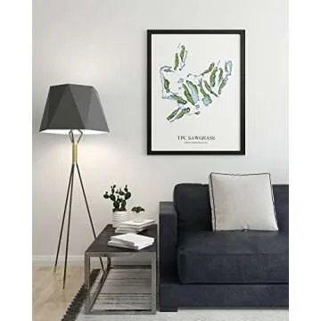 GOLF COURSE MAP - FRAMED - Wall Art, Golf Artwork, Home Decor, Black Wood Frame, Golf Course Map (12" x 16", TPC Sawgrass)