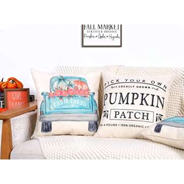 4TH Emotion Fall Decor Pillow Covers 18x18 Set of 4 White Pumpkin Farmhouse Decorations Throw Cushion Case for Fall Thanksgiving Home Decorative Pillows