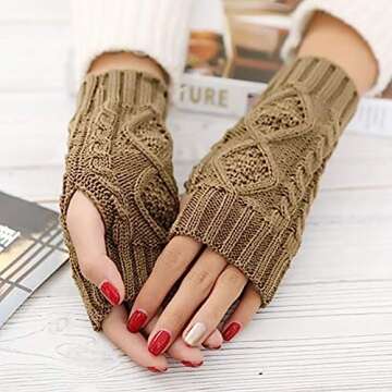 Justay Women Winter Warm Knit Fingerless Gloves - Stylish Hand Crochet Arm Warmers Mittens