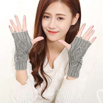 Justay Women Winter Knit Fingerless Gloves - Stylish Warmth