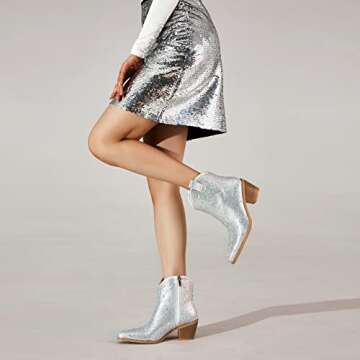 FIFSY Women Rhinestone Cowboy Boots Glitter Chunky Heel Sparkly Cowgirl Ankle Boots for women cowboy style US8.5 EU38.5