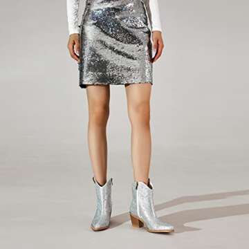 FIFSY Women Rhinestone Cowboy Boots Glitter Chunky Heel Sparkly Cowgirl Ankle Boots for women cowboy style US8.5 EU38.5