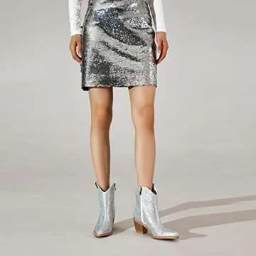 FIFSY Women Rhinestone Cowboy Boots Glitter Chunky Heel Sparkly Cowgirl Ankle Boots for women cowboy style US8.5 EU38.5