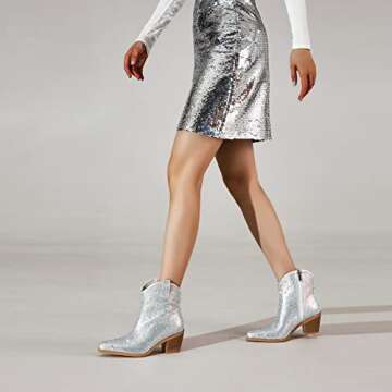 FIFSY Women Rhinestone Cowboy Boots Glitter Chunky Heel Sparkly Cowgirl Ankle Boots for women cowboy style US8.5 EU38.5