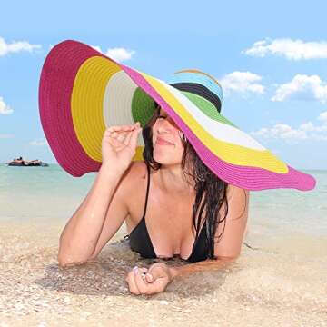 Oversized Sun Straw Hat for Women - Stylish UPF 50+ Floppy Beach Hat