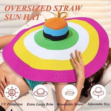 Stylish Oversized Sun Straw Hat for Women - UPF 50+ Protection