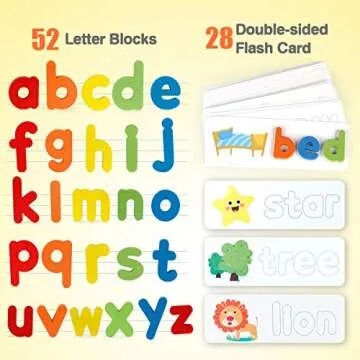 Coogam Read Spelling Learning Toy, Wooden Alphabet Flash Cards Matching Sight Words ABC Letters Reco...