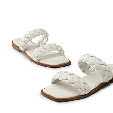 DREAM PAIRS Women's SDSS2319W Braided Sandals Slip on Slides Two Straps Square Toe Dressy for Summer White Size 9