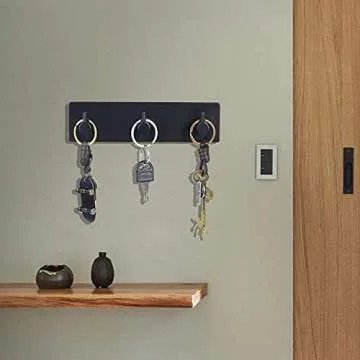 soclim Key Holder (3 Hooks) - Sturdy Self Adhesive Stainless Steel, Matte Black, Wall Mount, Damage Free, Extra Thick, for Keys and Masks, Entryway, Hallway