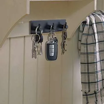 soclim Key Holder (3 Hooks) - Sturdy Self Adhesive Stainless Steel, Matte Black, Wall Mount, Damage Free, Extra Thick, for Keys and Masks, Entryway, Hallway
