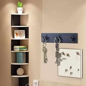 soclim Key Holder (3 Hooks) - Sturdy Self Adhesive Stainless Steel, Matte Black, Wall Mount, Damage Free, Extra Thick, for Keys and Masks, Entryway, Hallway