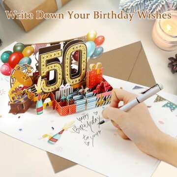 OLOSONG 50th Birthday Card - Elegant 3D Pop-Up Gift