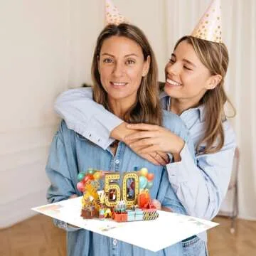 OLOSONG 50th Birthday Card - Elegant 3D Pop-Up Gift