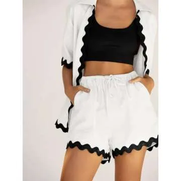 VNIRA Women’s Casual 2 Piece Outfit Summer Button Down Shirt and Shorts Pajama Set Lounge Matching...