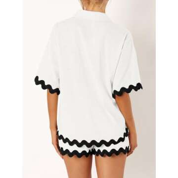 VNIRA Women’s Casual 2 Piece Outfit Summer Button Down Shirt and Shorts Pajama Set Lounge Matching Beach Sets White