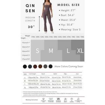 QINSEN Womens Suqare Neck Short Sleeve Full Length Flare Jumpsuits Dark Grey M