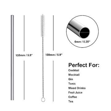 Cocktail Straws Short Stainless Steel Straw 6 Inch, Reusable Metal Small Mini Bar Drinking Straws Se...