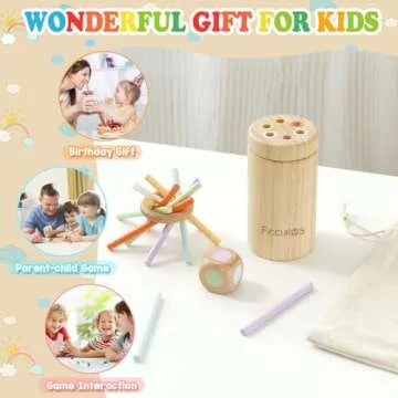 FICCURYS Montessori Toys for Toddlers 1-3,Fine Motor Skills Toys for Toddlers 1-3,Educational Toys for Baby 6-12 Months,Wooden Kids Sensory Sticks for Birthdays