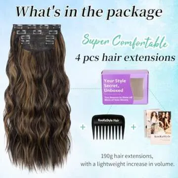 KooKaStyle 20 Inch Clip in Wavy Hair Extensions for Women