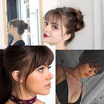 Bangs Hair Clip in Bangs 100% Real Human Hair Extensions Wispy Bangs French Bangs Clip on Air Bangs for Women (A-Brown Black, Wispy Bangs)