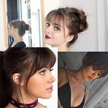 Bangs Hair Clip in Bangs 100% Real Human Hair Extensions Wispy Bangs French Bangs Clip on Air Bangs for Women (A-Brown Black, Wispy Bangs)