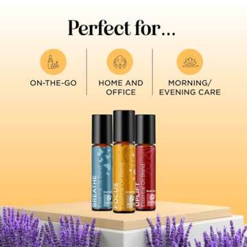 Aromatherapy Roll on Essential Oils Set - Wellness Essential Oils Set Variety Pack with Focus Uplift...