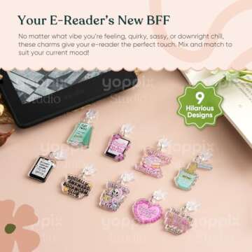 YOPPIX 9PCS Charms for E-Reader - Fun, Stylish Dust Plugs for Book Lovers
