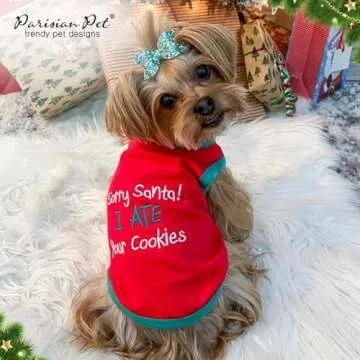 Parisian Pet Dog Tshirt - Embroidered “ Sorry Santa I Ate Your Cookies “ Dog Shirt - Lightweight Cotton Dog Christmas Outfit - Sleeveless Christmas Dog Clothes - Dog Shirts for Medium Dogs - M