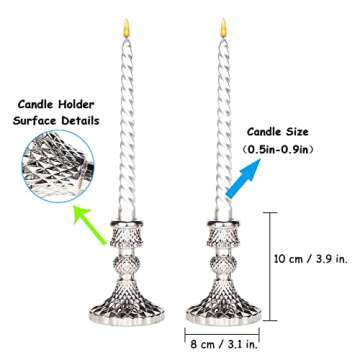 ENJINKAIL Glass Candle Holder - Silver Taper Candlestick Holders, Decorative Candle Sticks Set of 3,...