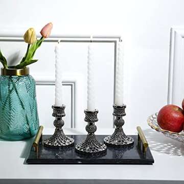 ENJINKAIL Glass Candle Holder - Silver Taper Candlestick Holders, Decorative Candle Sticks Set of 3, for Formal Events, Wedding, Church, Fall, Holiday DéCor, Table Centerpiece Decoration