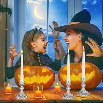 ENJINKAIL Glass Candle Holder - Silver Taper Candlestick Holders, Decorative Candle Sticks Set of 3, for Formal Events, Wedding, Church, Fall, Holiday DéCor, Table Centerpiece Decoration