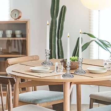 ENJINKAIL Glass Candle Holder - Silver Taper Candlestick Holders, Decorative Candle Sticks Set of 3, for Formal Events, Wedding, Church, Fall, Holiday DéCor, Table Centerpiece Decoration