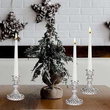 ENJINKAIL Glass Candle Holder - Silver Taper Candlestick Holders, Decorative Candle Sticks Set of 3, for Formal Events, Wedding, Church, Fall, Holiday DéCor, Table Centerpiece Decoration