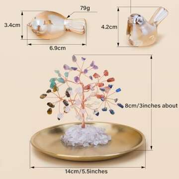 ZenBless 7 Chakra Crystal Tree Crystals Bird Statues Set, Money Tree Chakra Decor Tray and Gold Smal...