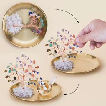 ZenBless 7 Chakra Crystal Tree Crystals Bird Statues Set, Money Tree Chakra Decor Tray and Gold Small Birds Figurines Yoga Meditation Zen Spiritual Room Home Shelf Decor Feng Shui Wealth and Luck