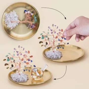 ZenBless 7 Chakra Crystal Tree Crystals Bird Statues Set, Money Tree Chakra Decor Tray and Gold Small Birds Figurines Yoga Meditation Zen Spiritual Room Home Shelf Decor Feng Shui Wealth and Luck