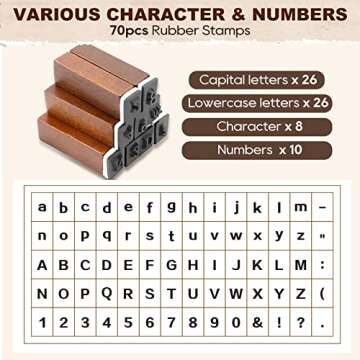 UCEC Letter Stamps, 70pcs Alphabet Stamps for Clay, Wooden Rubber Letter Number and Symbol Stamp Set for Scrapbooking Supplies DIY Craft Card Making