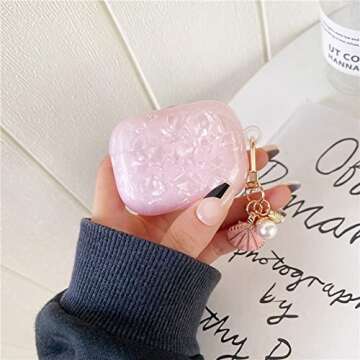 PHOEACC Cute Case for Airpod Pro with Glitter Shell Pearl Keychain Marble Hard TPU Protective Cover Compatible with AirPods Pro 2019 Case for Girls Women (Pink)