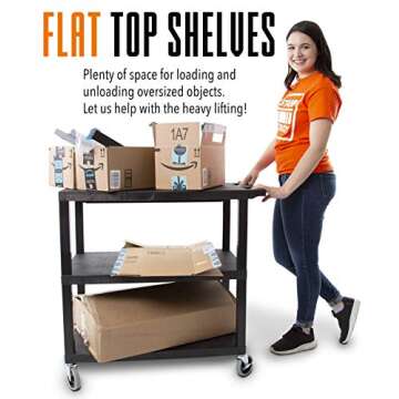 Stand Steady Tubstr 3 Flat Top Shelf Utility Cart Supports Up to 400 lbs - Heavy-Duty Plastic Servic...