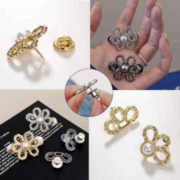 8 Sets Flower Jeans Button Pant Waist Tightener, Adjustable Waist Buckle Sets No Sew and No Tools Detachable Decorative Waist Buckles, Jean Buttons Pins for Loose Jeans, Pants, Skirts, Sleeves