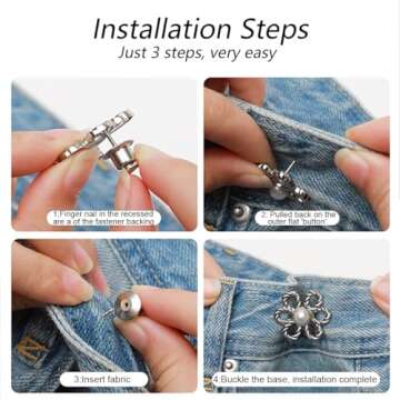 8 Sets Flower Jeans Button Pant Waist Tightener, Adjustable Waist Buckle Sets No Sew and No Tools Detachable Decorative Waist Buckles, Jean Buttons Pins for Loose Jeans, Pants, Skirts, Sleeves