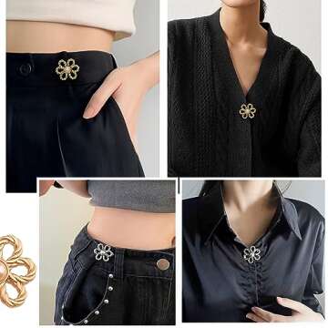 8 Sets Flower Jeans Button Pant Waist Tightener, Adjustable Waist Buckle Sets No Sew and No Tools Detachable Decorative Waist Buckles, Jean Buttons Pins for Loose Jeans, Pants, Skirts, Sleeves