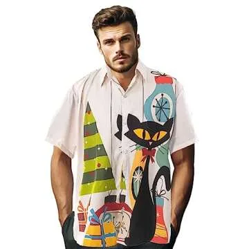 Thinking Dust Retro Button-Down Shirt for Men Casual Tropical Hawaiian Shirts 50s Rockabilly Style Cuban Holiday Beach Shirt