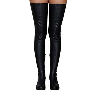 Knee High Boots Women Thigh High Over Knee Stretch Fashion Low Chunky Heel Round Toe Zipper Winter B...