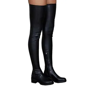 Knee High Boots Women Thigh High Over Knee Stretch Fashion Low Chunky Heel Round Toe Zipper Winter Boots Black Red US4.5-14, black, 40