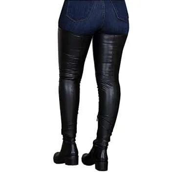 Knee High Boots Women Thigh High Over Knee Stretch Fashion Low Chunky Heel Round Toe Zipper Winter Boots Black Red US4.5-14, black, 40