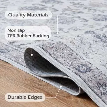 COLLACT 5x7 Vintage Floral Print Washable Area Rug